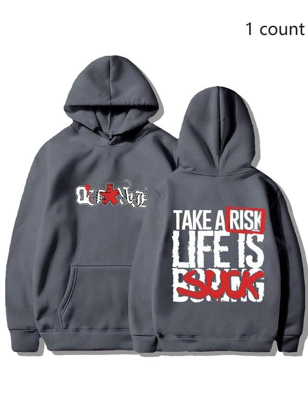 American Street Slogan Print Hoodie Unisex Take a Risk Loose Fit Couple Trendy Pullover, Casual Fall & Winter Fashion...