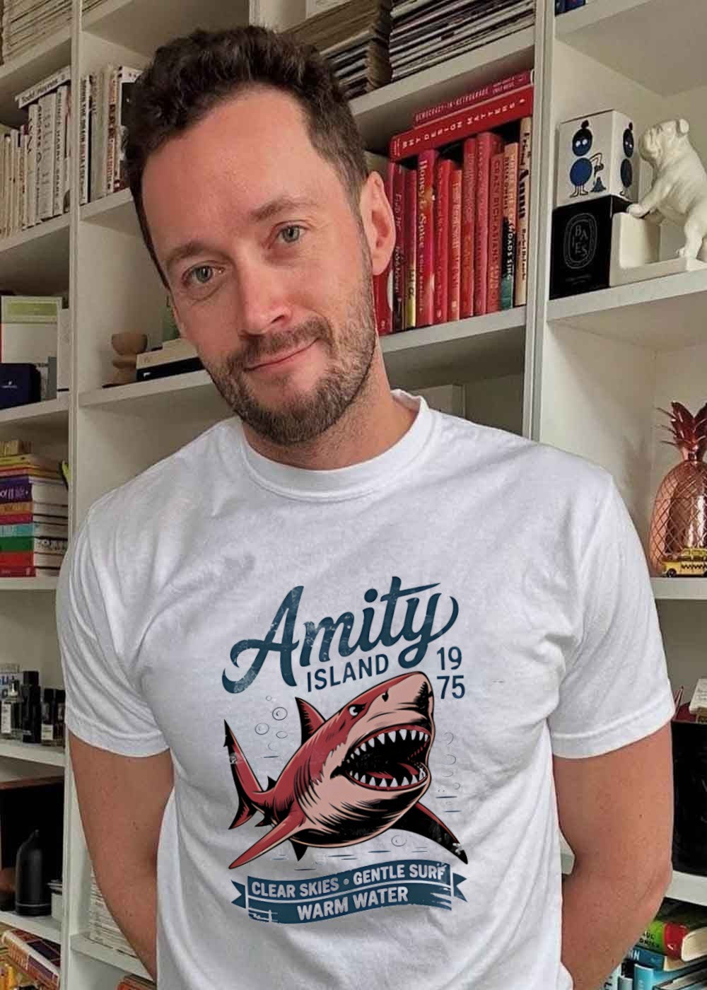 Amity Island 1975 Clear Skies Gentle Surf Warm Water Shark Graphic T-Shirt