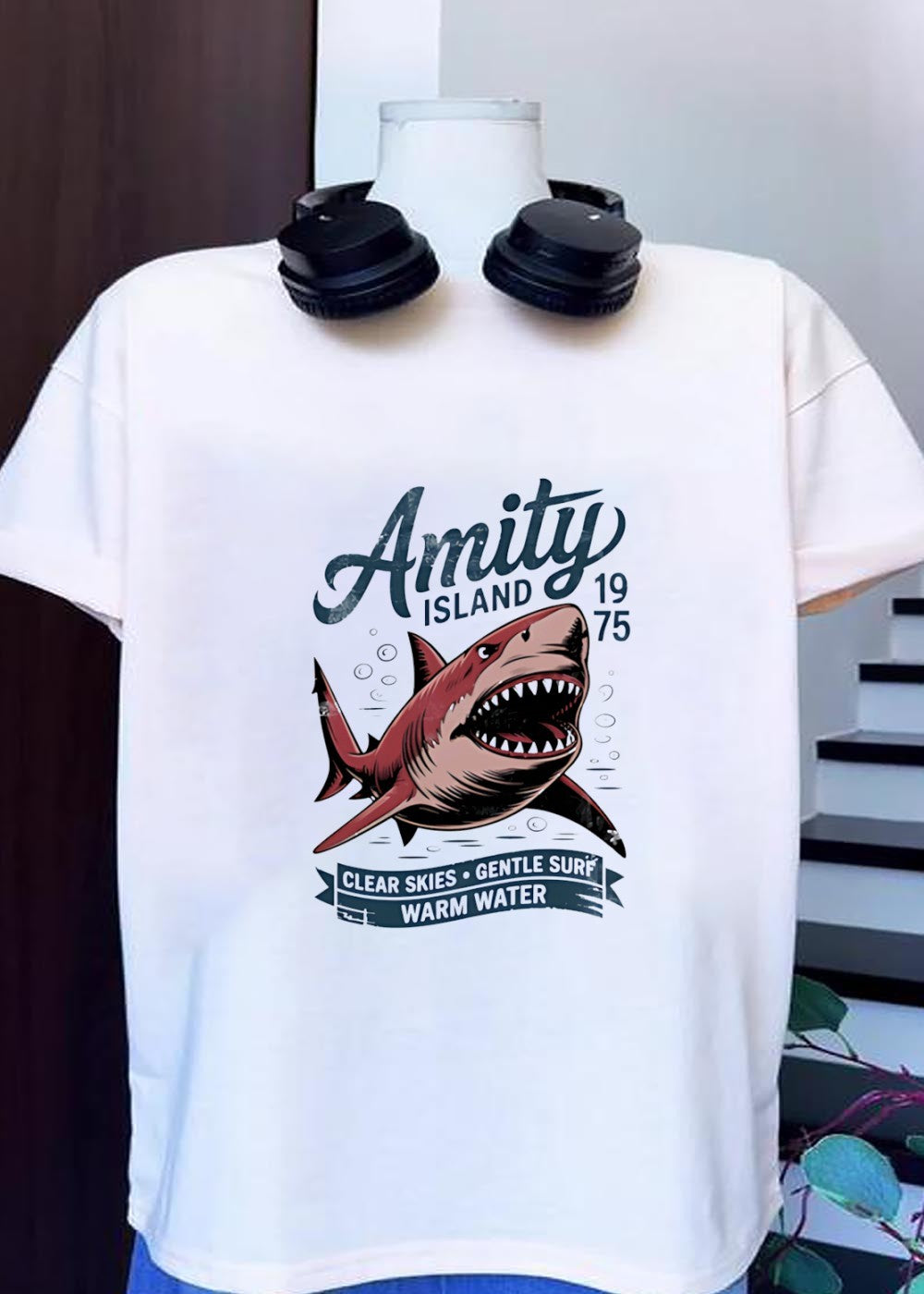 Amity Island 1975 Clear Skies Gentle Surf Warm Water Shark Graphic T-Shirt