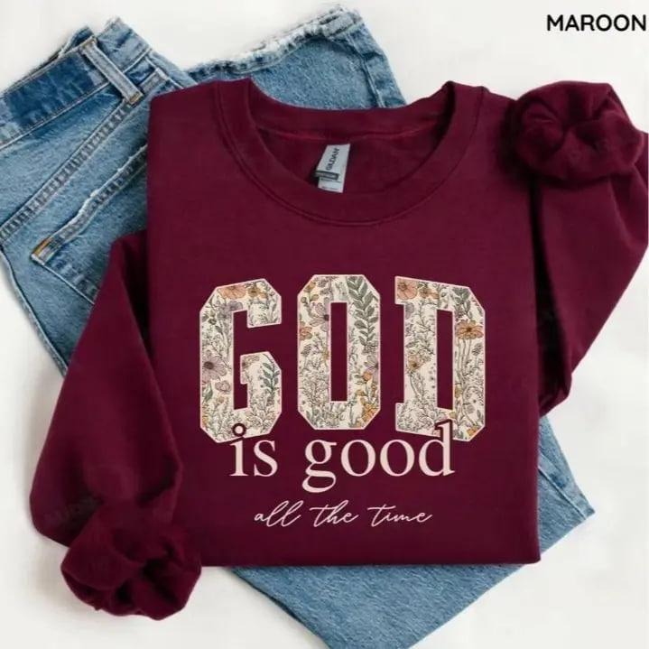 An inspiring God Is Good sweatshirt featuring a Christian quote and Bible verse, a cozy faith top that makes a meaningful...