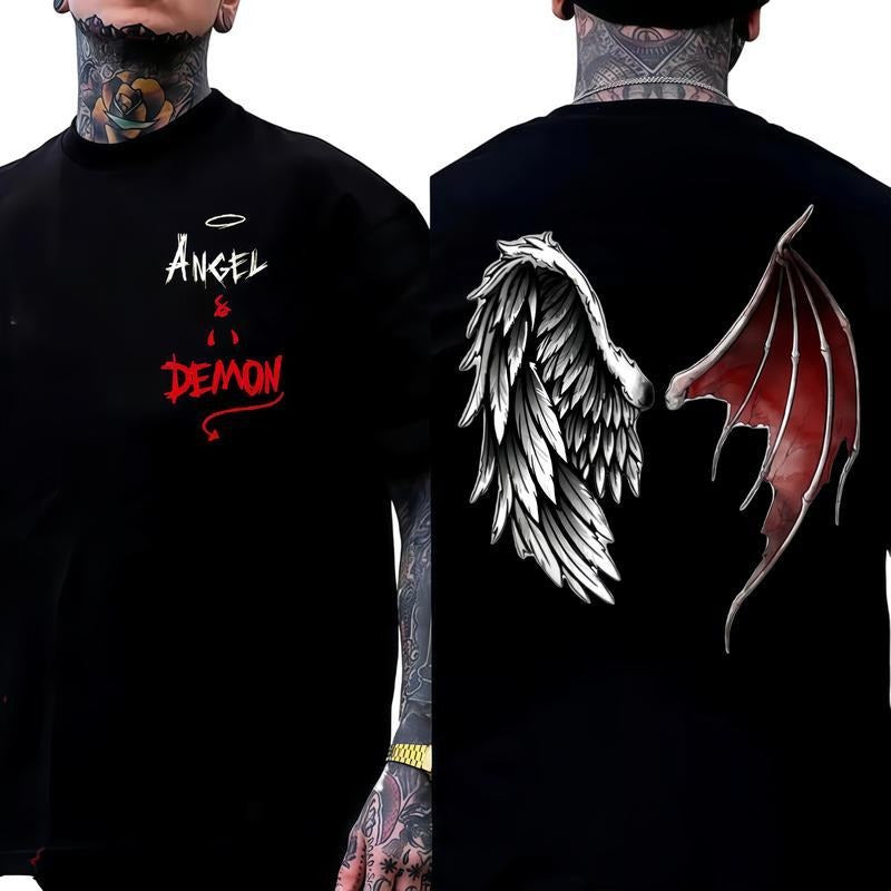 Angel Demon Wings Tee 2 Sided Printed Black Dark Street Style Shirt, Cozy Holiday Outfit, Perfect Christmas Gift Idea,...