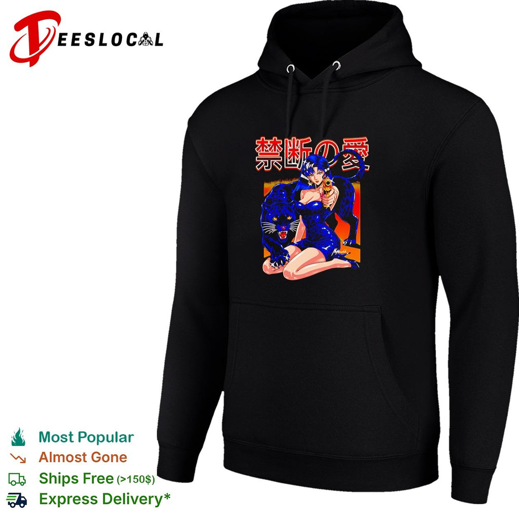 Anime girl with gun and panther forbidden love Japanese kanji shirt
