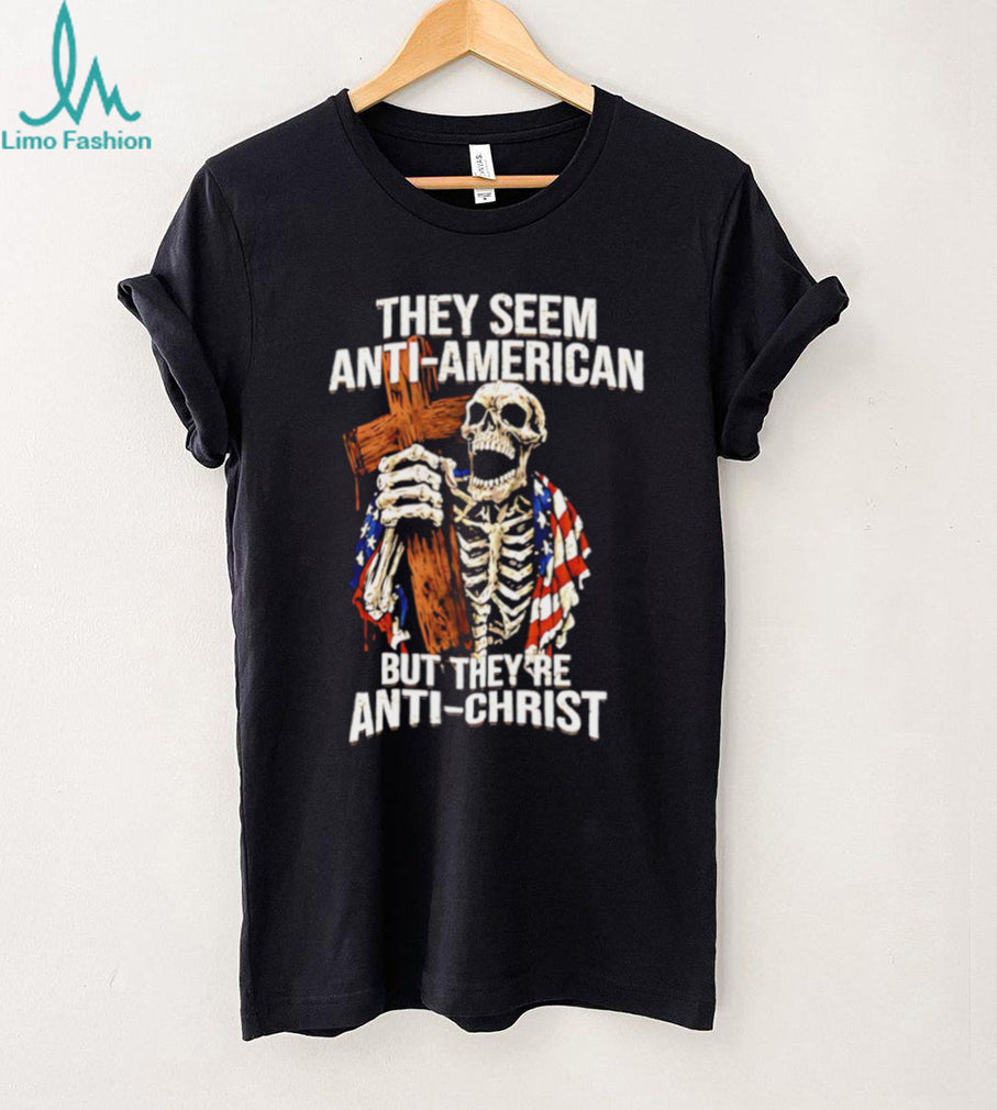 Anti American Anti Christ Skeleton Cross Patriotic Graphic T Shirt