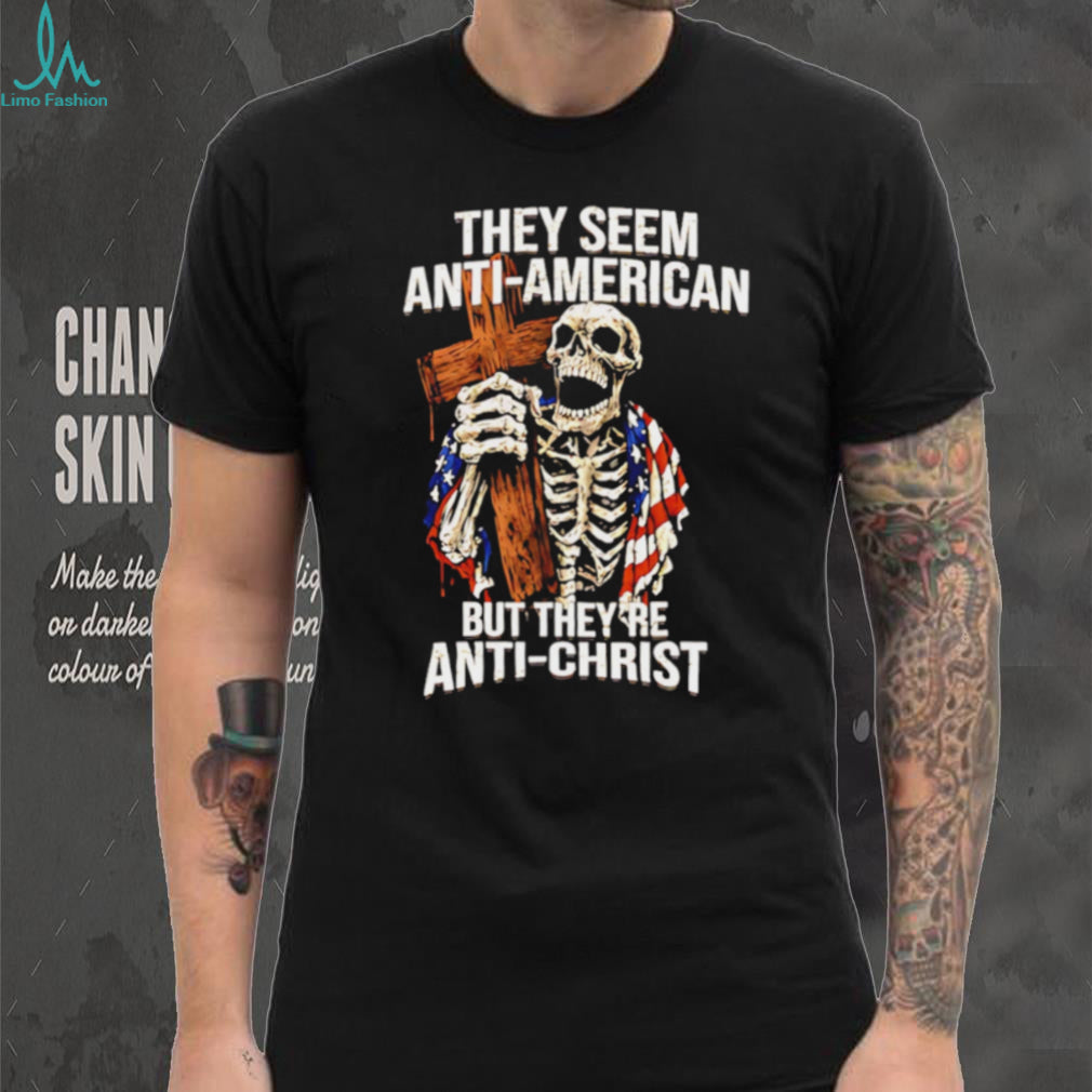 Anti American Anti Christ Skeleton Cross Patriotic Graphic T Shirt