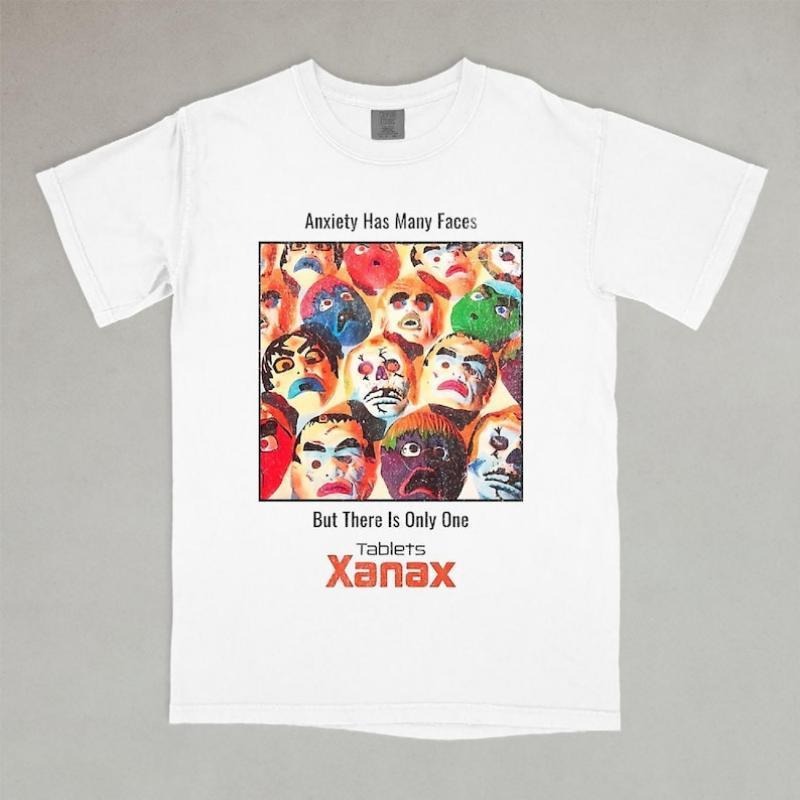 Anxiety Has Many Faces 90's Vintage Xanax Ad Graphic T-shirt,Women's  100% Cotton T-Shirt - Soft Breathable Casual Tee