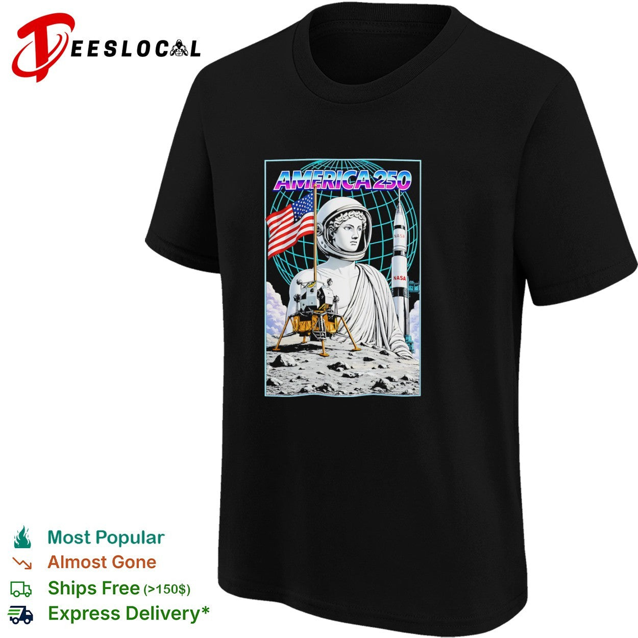 Apollo America 250 space rocket shirt