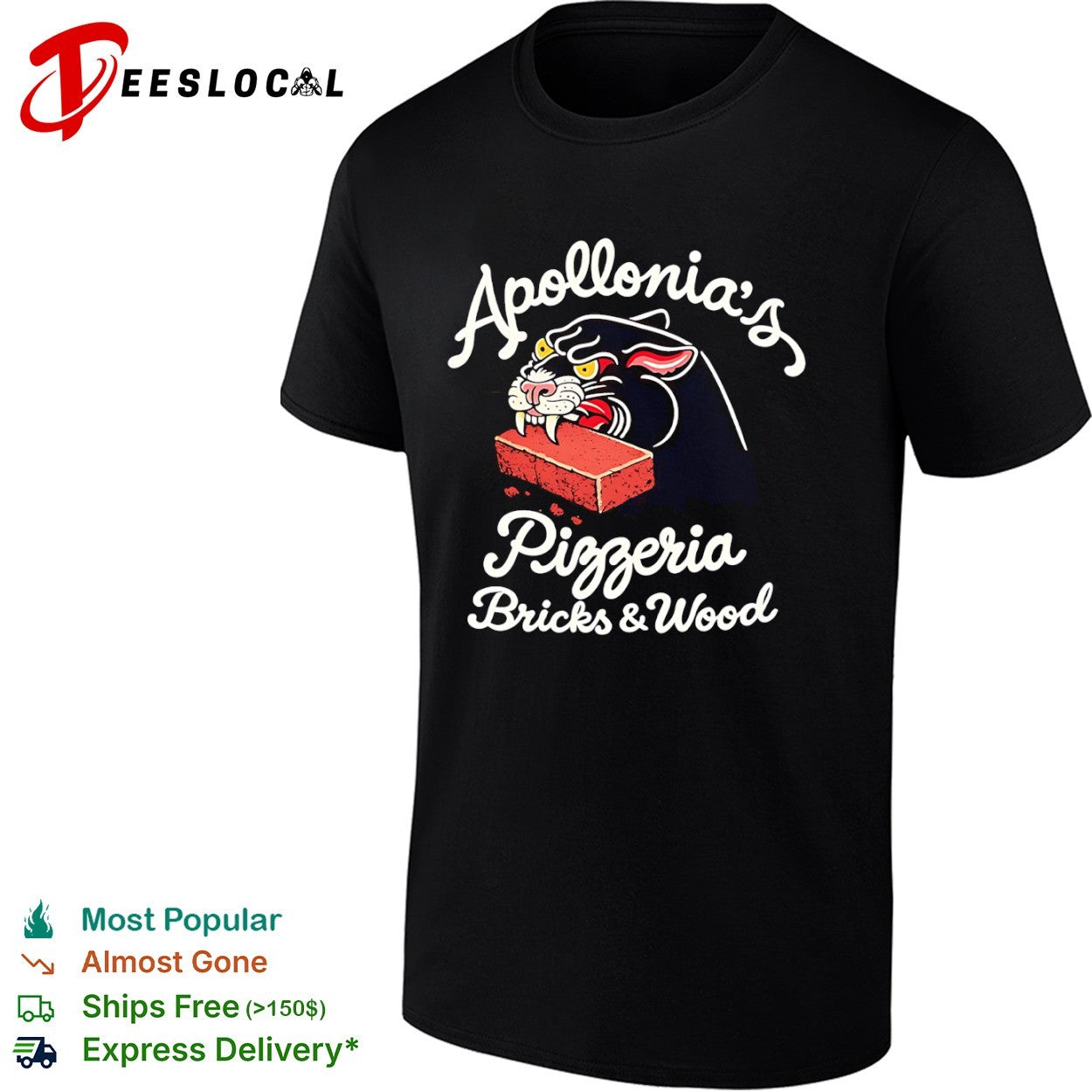Apollonias Pizzeria Bricks and Wood Panther Eating Brick shirt