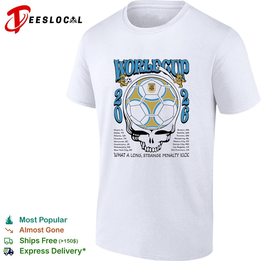 Argentina AFA World Cup 2026 Grateful Dead dancing bears what a long strange penalty kick shirt
