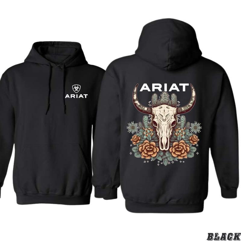 Ariat Hoodie - Western Skull and Floral Cactus Design, hoodies for men,  Unisex Sweater for Adventure and Comfort - Tops,...