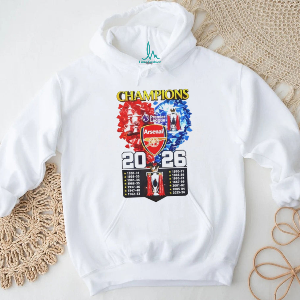 Arsenal Premier League Football Champions 2026 History T Shirt