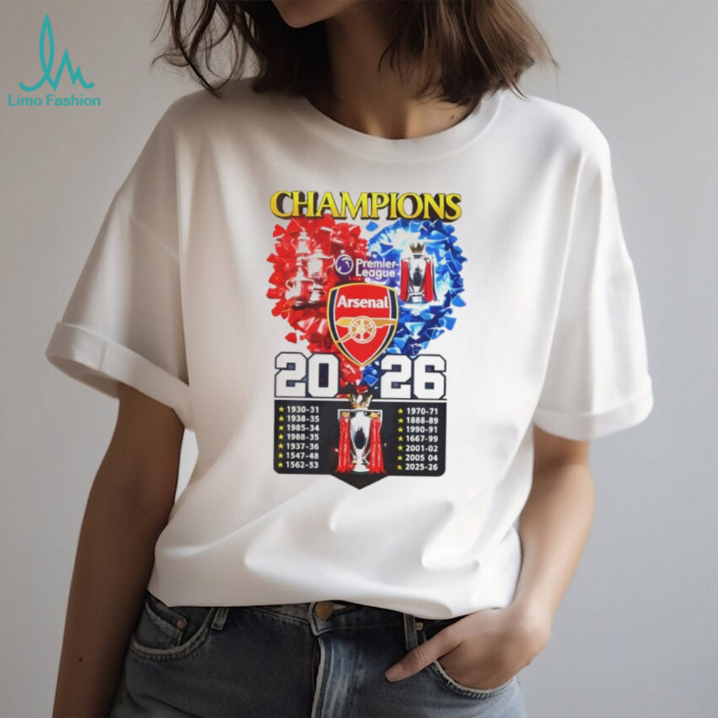Arsenal Premier League Football Champions 2026 History T Shirt