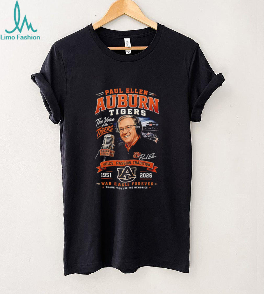 Auburn Tigers broadcaster Paul Ellen 1951 2026 voice of Auburn shirt