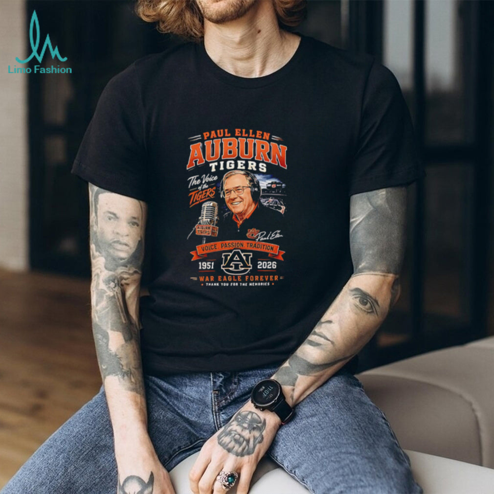 Auburn Tigers broadcaster Paul Ellen 1951 2026 voice of Auburn shirt