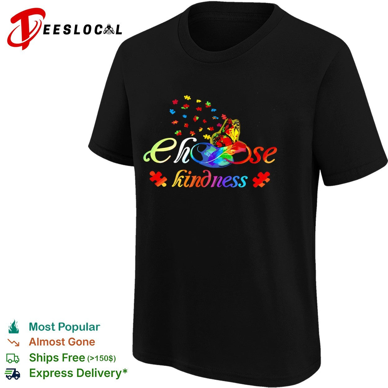 Autism awareness choose kindness puzzle butterfly shirt