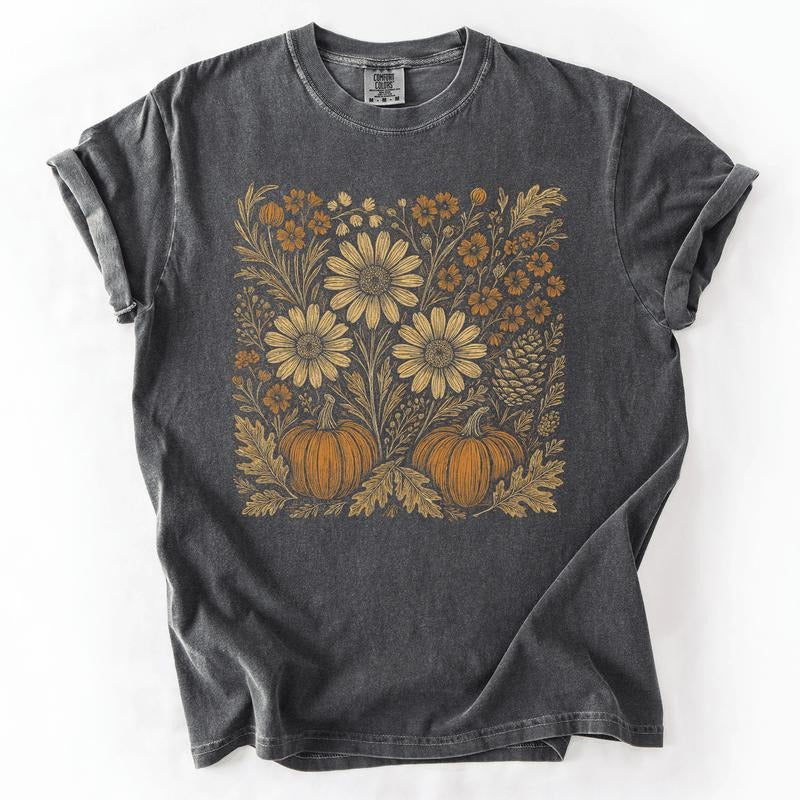 Autumn Wildflowers, Minimalist, Gorgeous, Fall, Pumpkin, Comfort Colors T-Shirt Hoodie, Sweatshirt | PodTeesHub.com