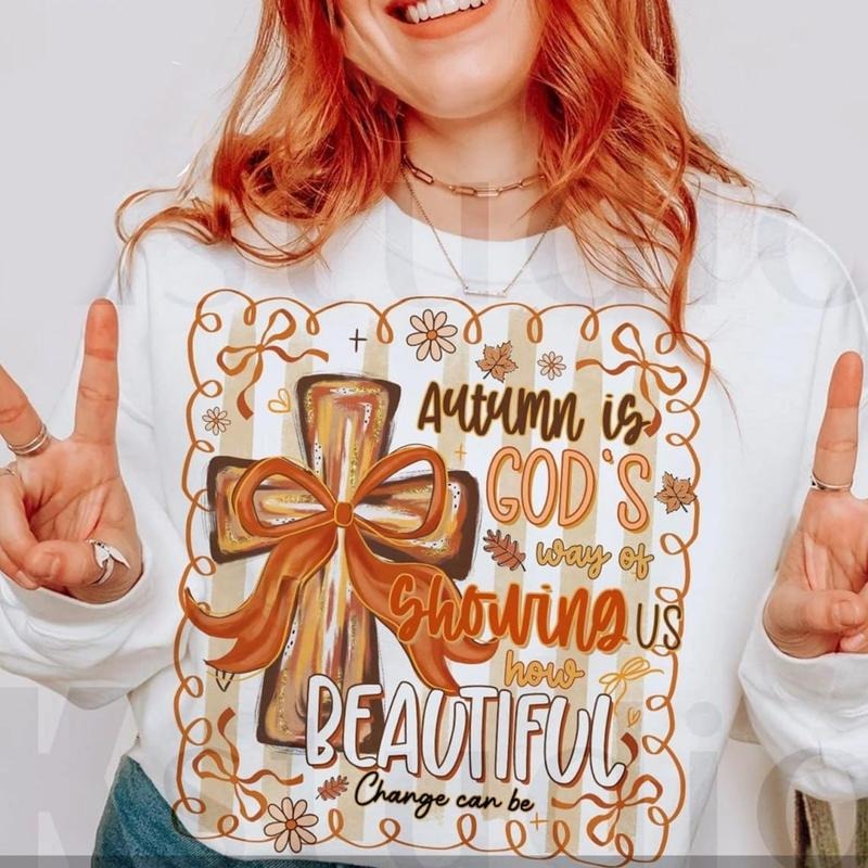 Autumn is God's Way of Showing Us How Beautiful Preppy Cross Fall Jesus Sweatshirt, Retro Fall Cross Bow Christian Tee,...