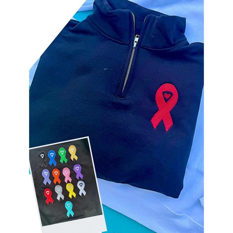 Awareness Ribbon Embroidered Black Quarter Zip Pullover T-Shirts, Hoodie, Sweatshirt | PodTeesHub.com