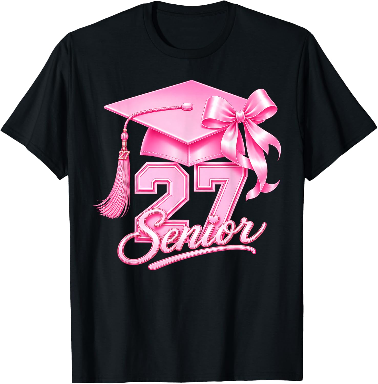 Back to School Senior 2027 Pink Bow Class Graduate Girl T-Shirt