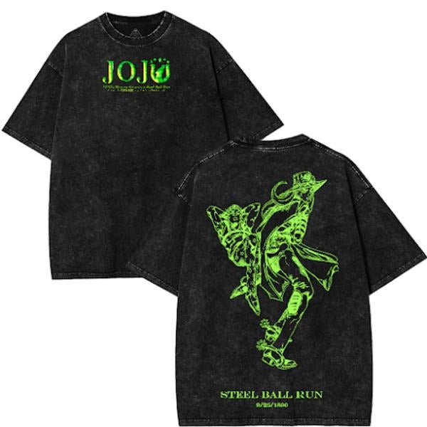 BLACK 123XL JOJO Steel Ball Run Anime Oversized T-Shirt Heavyweight Cotton Top Seamless Graphic Tee for Men Classic...