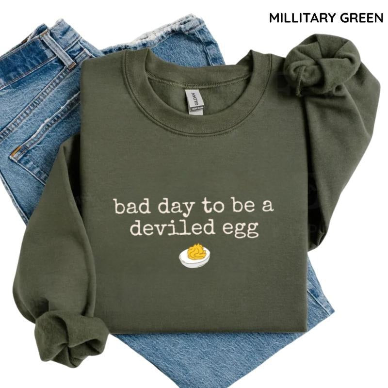 Bad Day To Be A Deviled Egg Sweatshirt, Funny Thanksgiving Crewneck,Style Fall Humor Sweater, Sarcastic Friendsgiving...
