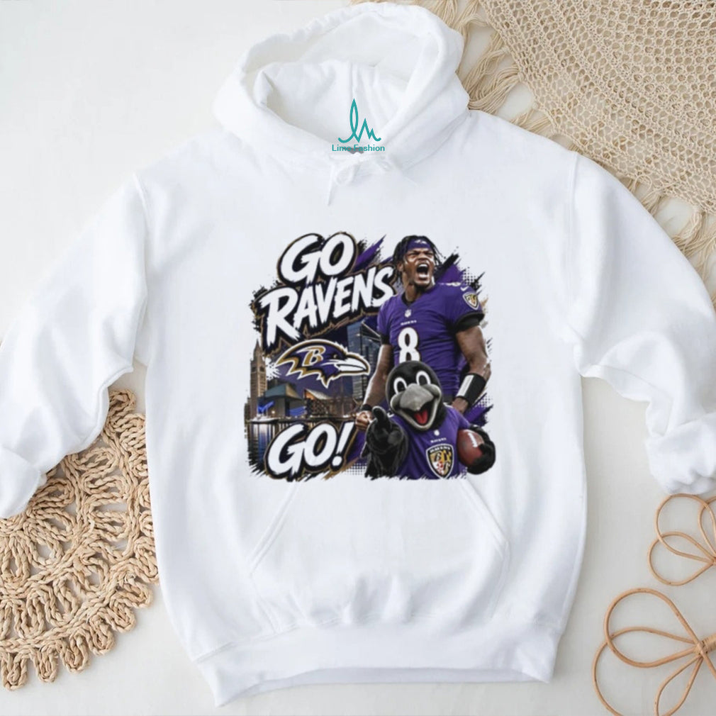 Baltimore Ravens go Ravens go Lamar Jackson and mascot Poe shirt