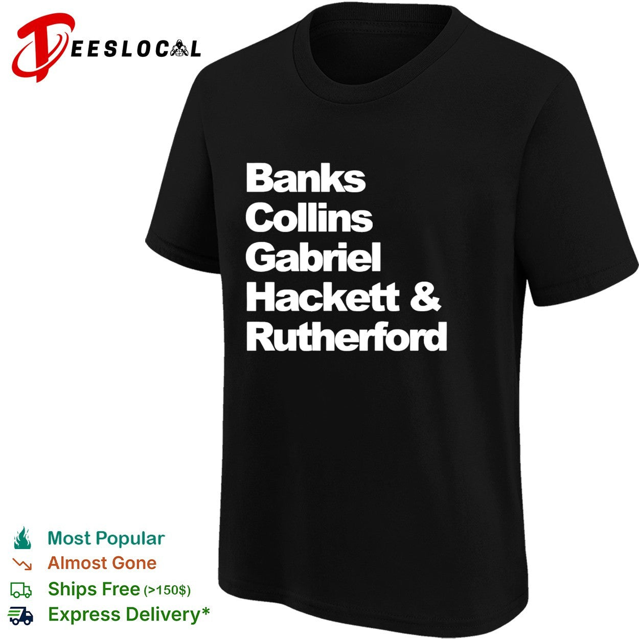 Banks Collins Gabriel Hackett and Rutherford Genesis band members shirt