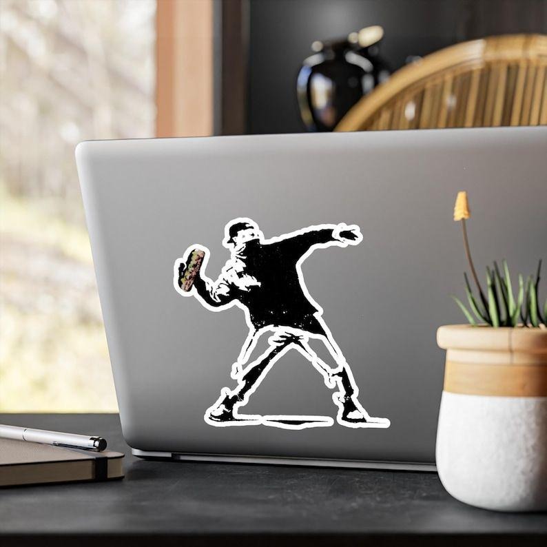 Banksy Inspired DC Sandwich Thrower Vinyl Decal sticker, Anti-Trump Washington Resistance Abolish ICE Vinyl Sticker, Free...