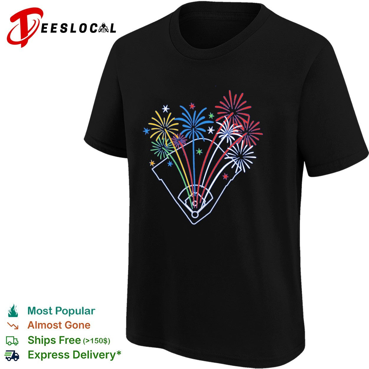 Baseball diamond fireworks celebration stadium shirt