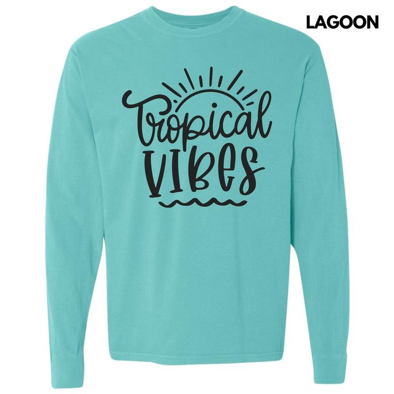 Basic Tropical Vibes Long Sleeve Comfort Colors T-Shirt 'NLB' Hoodie, Sweatshirt | PodTeesHub.com