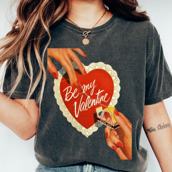 Be My Valentine Retro Valentines Preppy Graphic Shirt Comfort Colors 100% Ring Spun Cotton Garment Dyed Relaxed Fit...