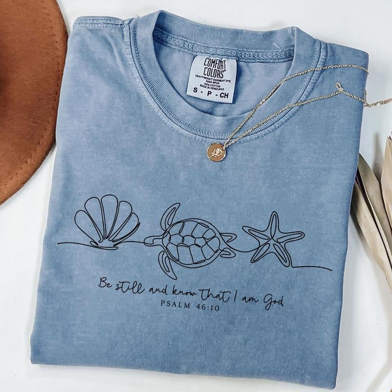 Be Still And Know That I Am God Shirt, Bible Verse T-Shirt, Christian T-Shirt, Seashell Shirt, Sea Turtle T-Shirt,...