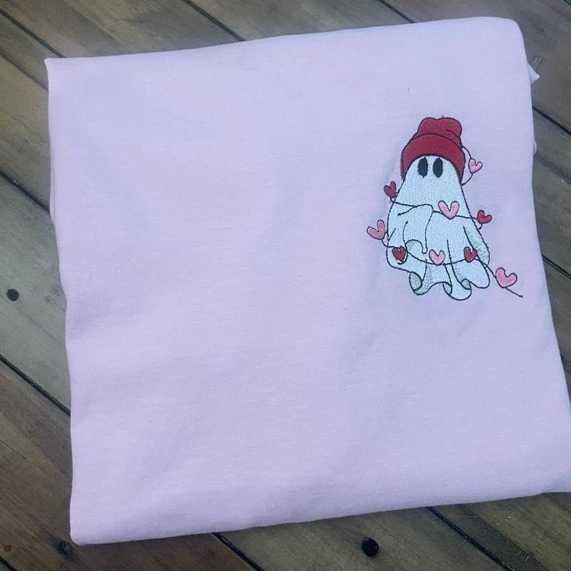 Beanie Ghost valentines embroidered sweatshirt or tshirt Hoodie | PodTeesHub.com