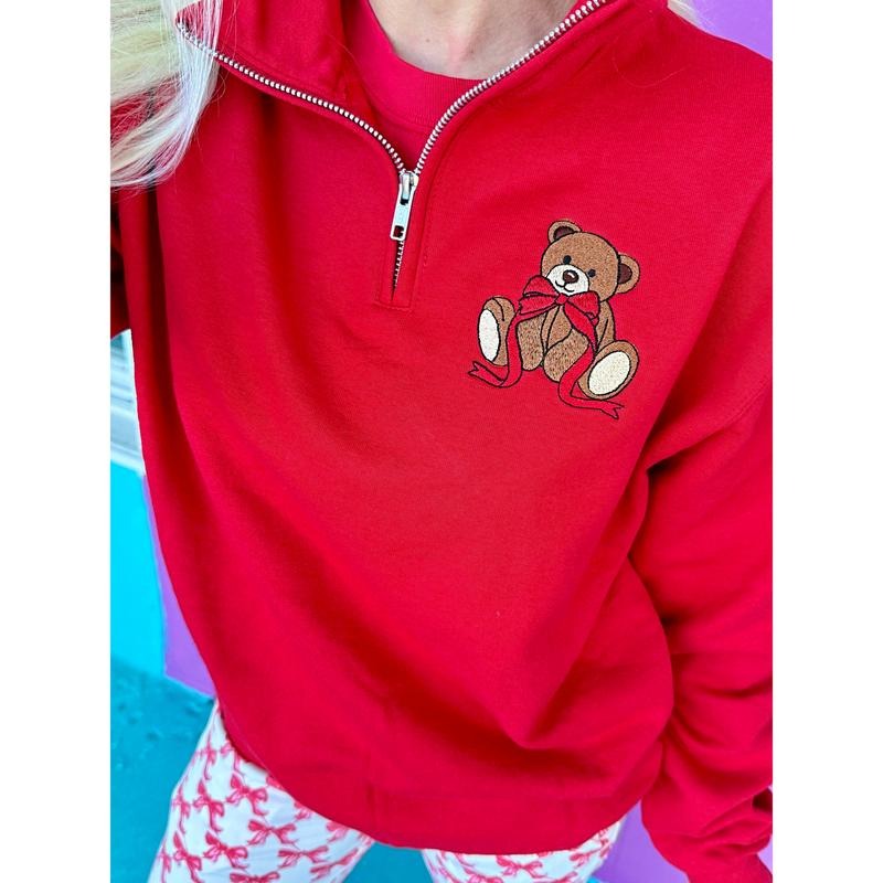 Beary Cute Bear Embroidered Quarter-Zip Pullover T-Shirts, Hoodie, Sweatshirt | PodTeesHub.com