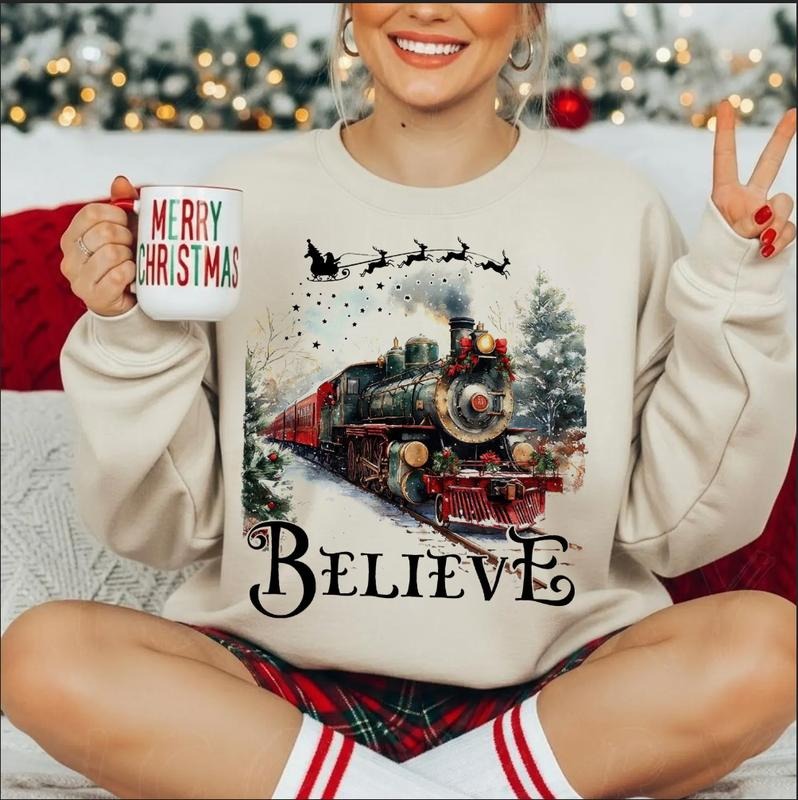 Believe Train Christmas Polar Express Inspired Cozy Sweatshirt, Holiday Train hristmas Spirit Shirt, Most Wonderful Time...