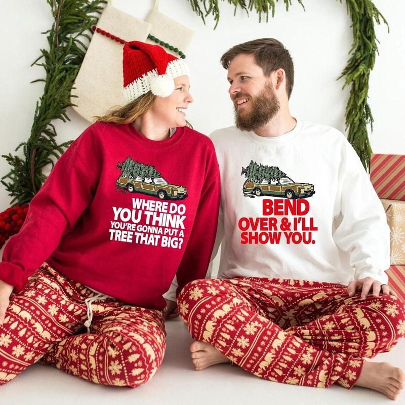 Bend Over And I'll Show You Matching Couple Christmas Sweatshirt - T-shirt