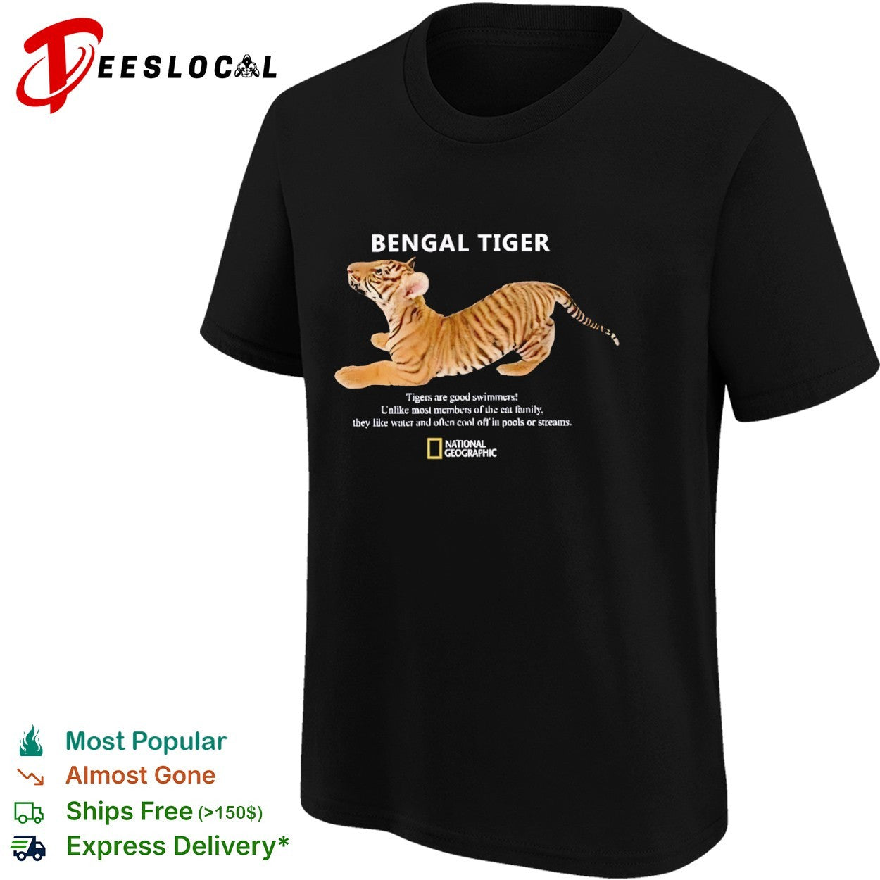 Bengal Tiger National Geographic Tigers are good swimmers they like water shirt