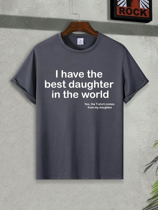 Best Daughter Ever Letter Print T-Shirt, Casual Fitted Short Sleeve Top, Summer Fashion Trendy Kint Fabric Tee for Women...