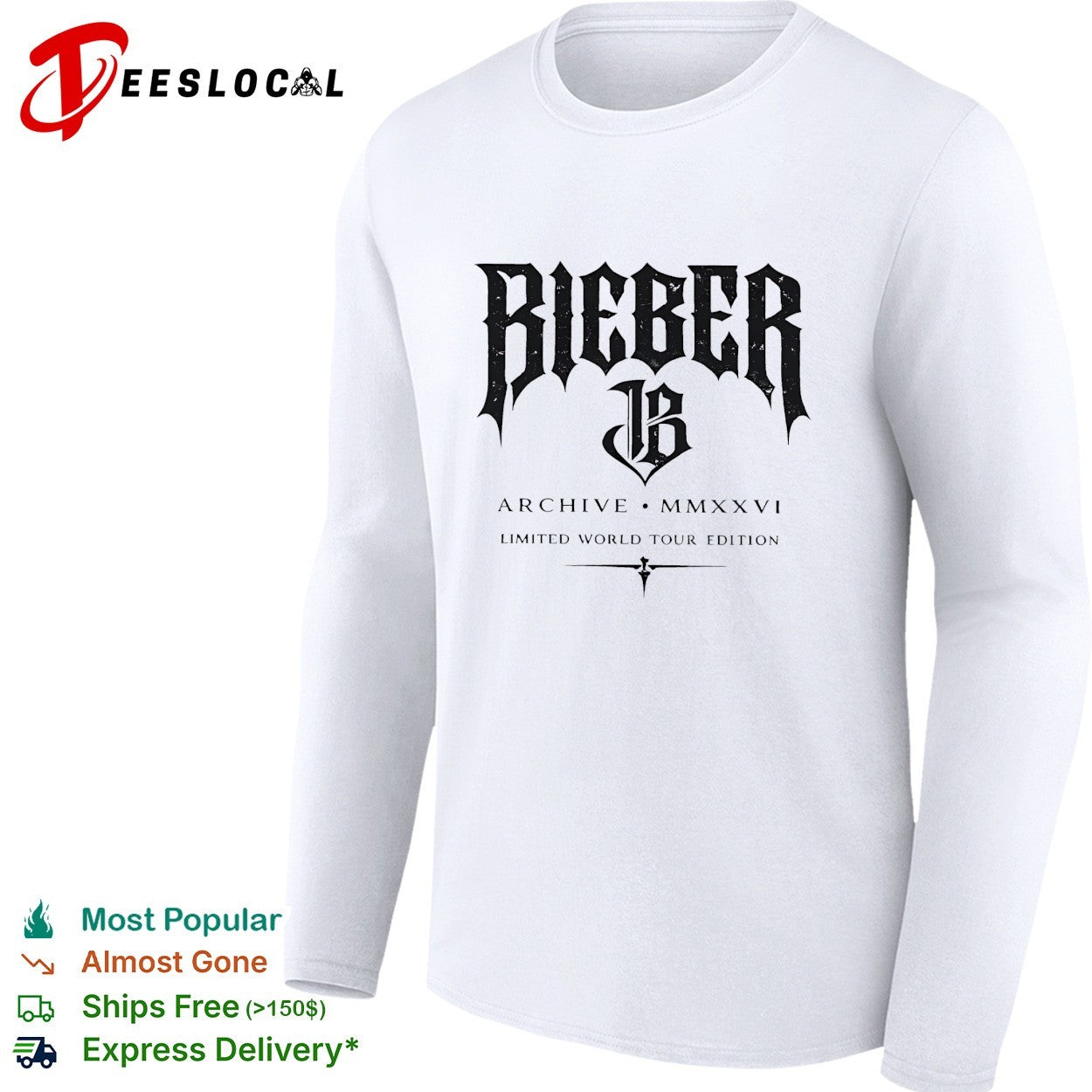 Bieber archive MMXXVI limited world tour edition gothic logo shirt
