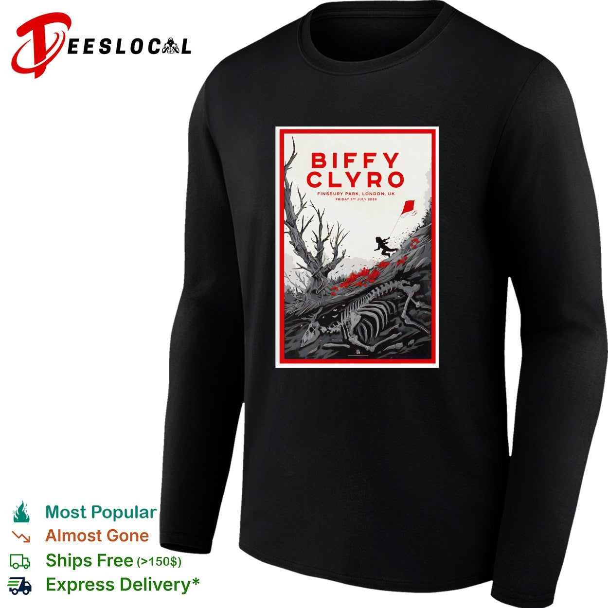 Biffy Clyro Finsbury Park London UK July 3rd 2026 child kite skeleton tree poster shirt
