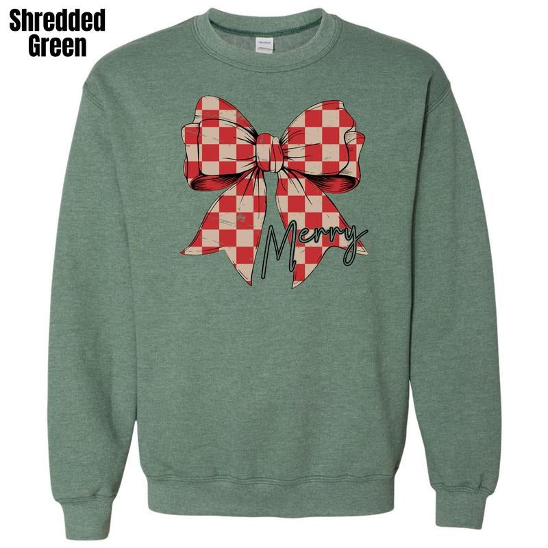 Big Bow Checker Merry Sweatshirt 'CMNLB' T-Shirts, Hoodie | PodTeesHub.com