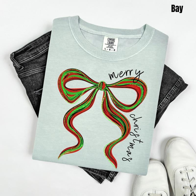 Big Bow Christmas Comfort Colors T-Shirt 'NLB' Hoodie, Sweatshirt | PodTeesHub.com