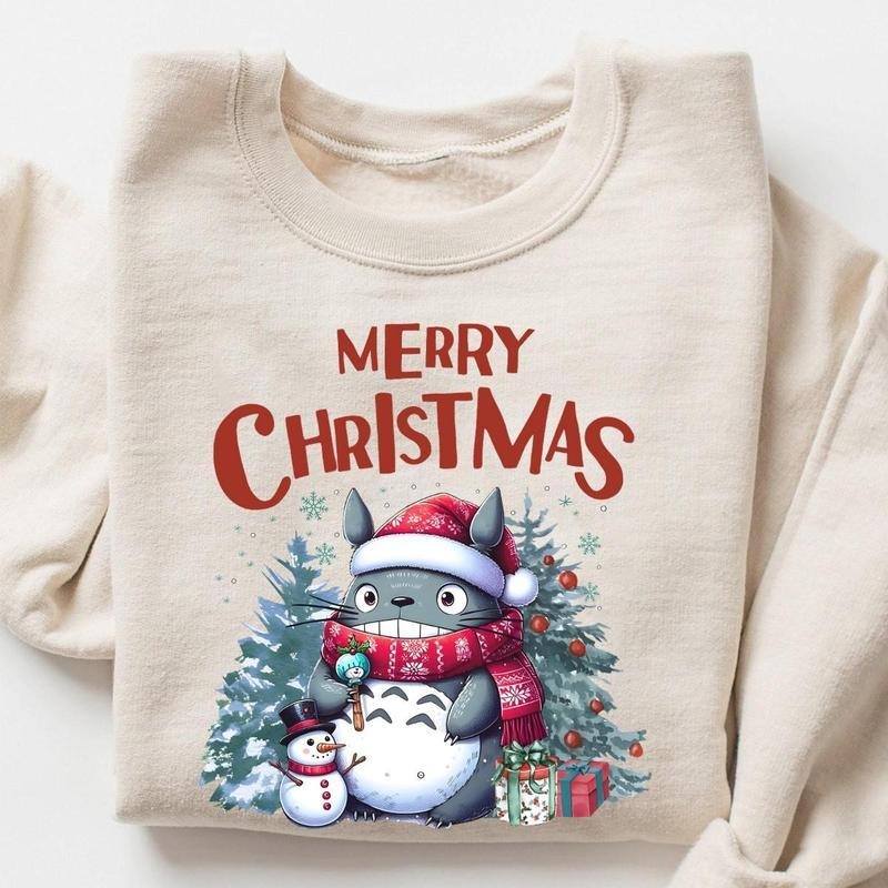 Big Forest Spirit Christmas Sweatshirt, Cute Anime Inspired Graphic Hoodie, Retro Cartoon Holiday Sweatshirt, Cozy Xmas...