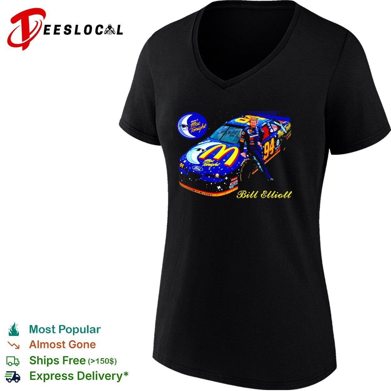 Bill Elliott 94 Ford Thunderbird NASCAR McDonald’s Mac Tonight Racing Team shirt