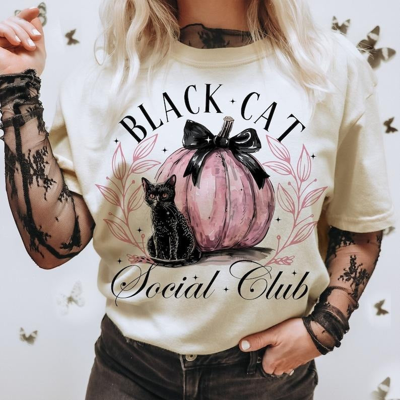Black Cat Social Club Shirt, Ghots Cat Shirt, retro halloween Shirt, trending Shirt, Gothic Shirt, black cat Shirt,...