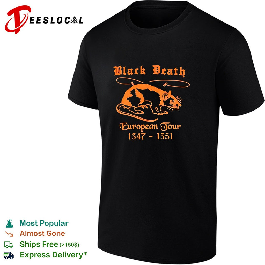 Black Death European Tour 1347 1351 rat plague parody shirt