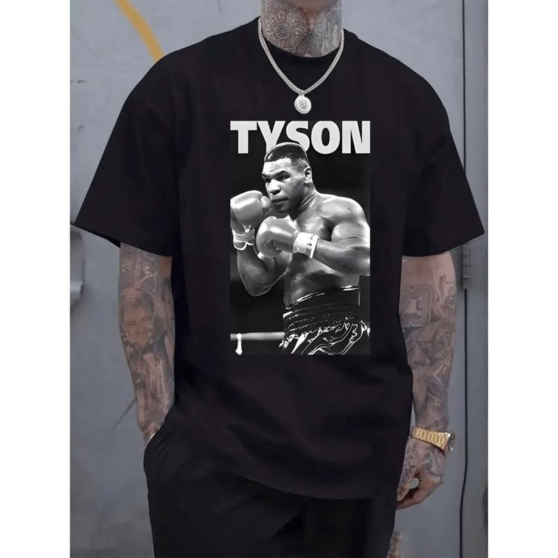 Black Graphic Boxing T Shirt For Men With Fighter Print Casual Crew Neck Short Sleeve Top Summer Streetwear Tee Hoodie,...