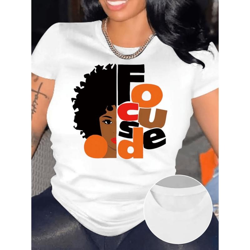 Black Melanin Woman Graphic Print T Shirt Afro Silhouette Lettering Casual Short Sleeve Tee For Women Spring Summer Fall...