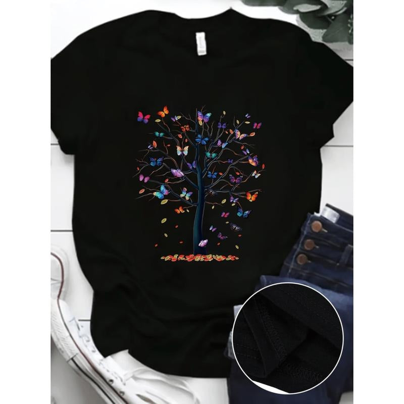Black Short Sleeve Casual T-Shirt For Women Fashion Top Hoodie, Sweatshirt | PodTeesHub.com