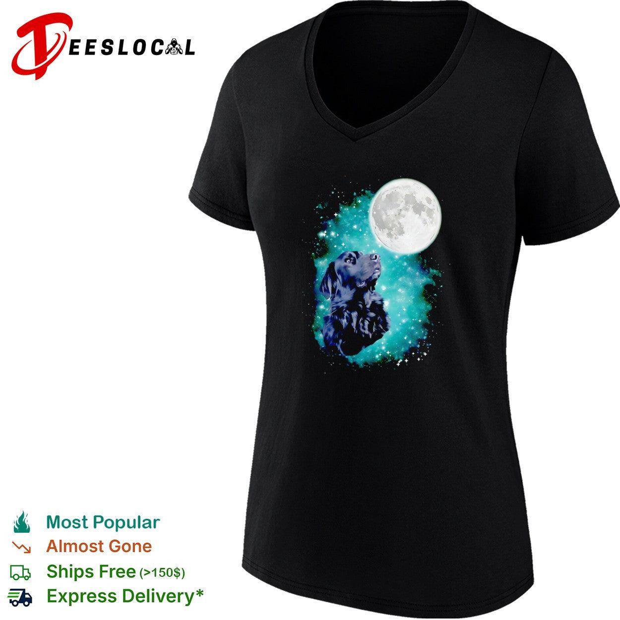 Black dog moon galaxy space shirt
