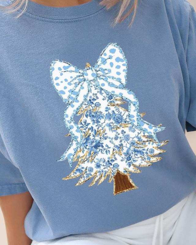 Blue Chinoiserie Tree Comfort Colors Adult Ring-Spun Cotton Tee CHRISTMAS 2024 Fit Womenswear Casual Graphic Tshirt...